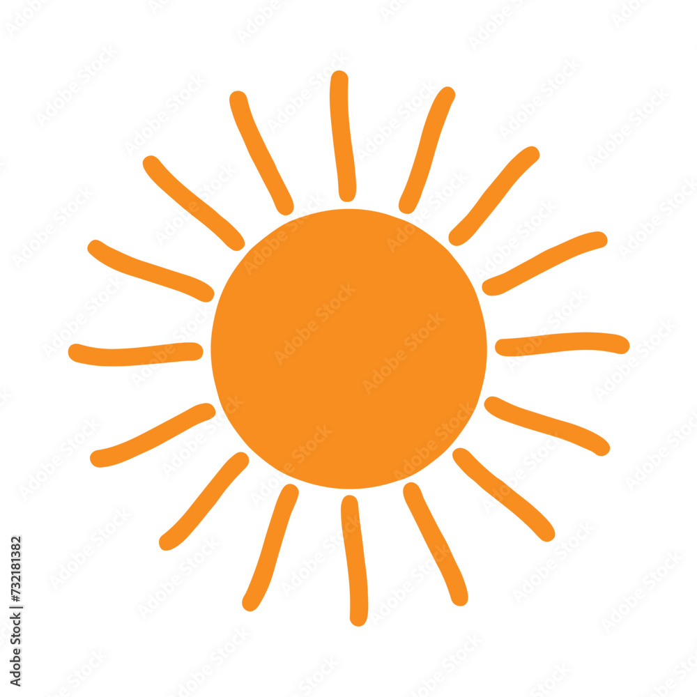 Bright yellow sun with triangular rays on white background. Simple ...