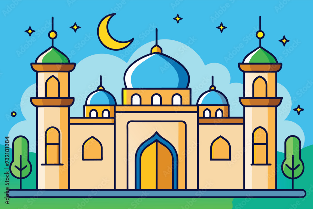 cartoon islamic mosque  vector illustration. background for ramadan kareem, eid mubarak greetings