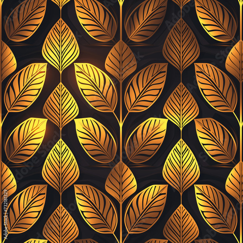 Golden Autumn Foliage Seamless Pattern Design with Geometric Elements and Vibrant Colors for Textile  Wallpaper  and Decor