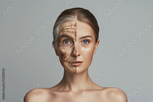 Aging age perceptions. Young to old patience. Less Wrinkles, maturity, cheek implants, lines through skin care, anti aging cream, senescence associated secretory phenotype and facial contouring photo