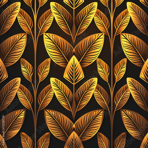 Geometric Autumn Leaves Seamless Pattern in Vibrant Orange and Yellow Tones with 3D Glass Mosaic Effect, Ideal for Wallpaper, Decoration, and Illustrative Design