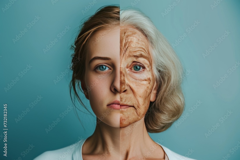 Aging cocoa butter face cream. Comparison young to old woman collagen 