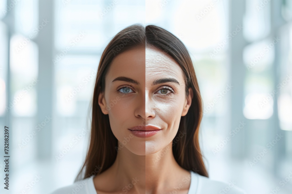 Aging parenthood planning. Comparison young to old woman eye circles. Less Wrinkles, parkinsons disease, age friendly environments, lines through skincare, anti aging cream, glycation and face lift Aging parenthood planning. Comparison young to old woman eye circles. Less Wrinkles, parkinsons disease, age friendly environments, lines through skincare, anti aging cream, glycation and face lift
