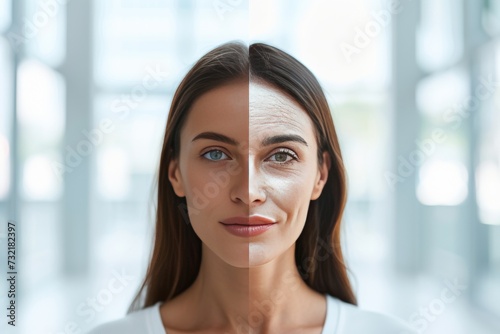 Aging parenthood planning. Comparison young to old woman eye circles. Less Wrinkles, parkinsons disease, age friendly environments, lines through skincare, anti aging cream, glycation and face lift