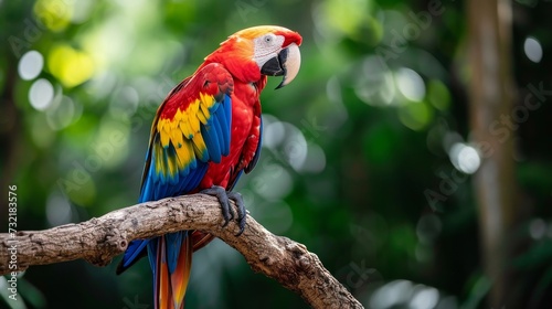 Colorful parrot perches gracefully on a branch, its vibrant plumage a sight to behold, Ai Generated.