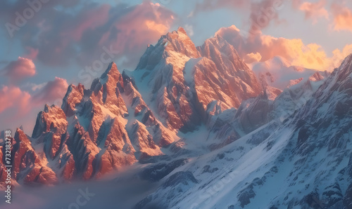 Beautiful rocky mountains with snow. Panorama of winter mountains,Generative AI © simba kim