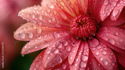 Close-up of a pink flower adorned with glistening water droplets, a refreshing and delicate sight, Ai Generated.