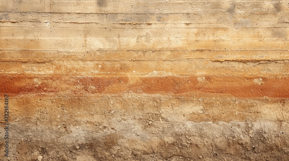 Rammed earth wall formed from compact layers of natural earth tones. Sturdy, Ai Generated. - obrazy, fototapety, plakaty 