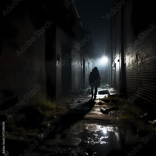 A mysterious figure in a dark alleyway.