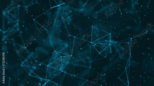 Abstract background with motion plexus of dots and lines. Futuristic visualization of a network connection. Technology, social networks, ,business. Surface made of triangles blockchain web 3.0 photo