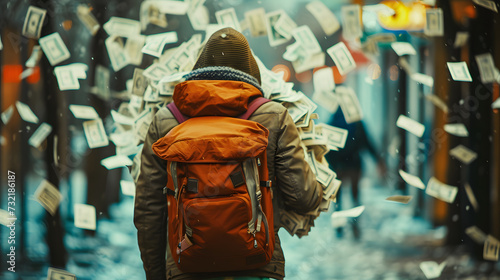 A photo of a person walking away from a casino with a lot of money. Generative AI.