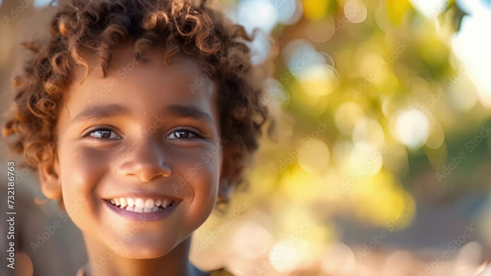 A young boy with bright eyes and a mop of curly hair smiles at the camera the innocence of childhood still intact despite his experiences, Close Up of a Child With Curly Hair A young boy with bright eyes and a mop of curly hair smiles at the camera the innocence of childhood still intact despite his experiences, Close Up of a Child With Curly Hair