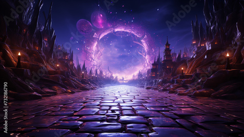 Fototapeta Naklejka Na Ścianę i Meble -  neon purple time connecting hole light background