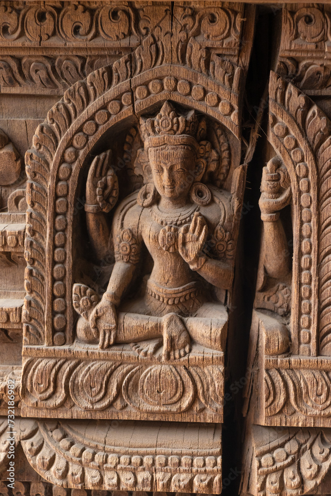 The statue of god carved at one of the temple of the Patan Durbar Square, Patan, Nepal