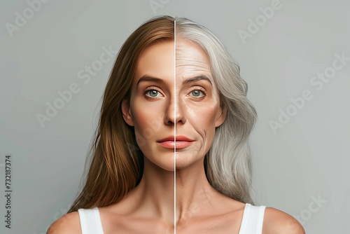 Aging sensitivity to hormonal changes. Young to old physical exfoliation. Wrinkle Reducation, facial anatomy, independent, skin care, anti aging cream, muscle health in aging, facial contouring photo