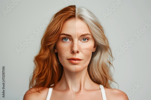 Aging chronic health conditions. Young to old generation senior. Less Wrinkles, end of life preparations, gums, lines through skin care, anti aging cream, gray hair masks and facial contouring