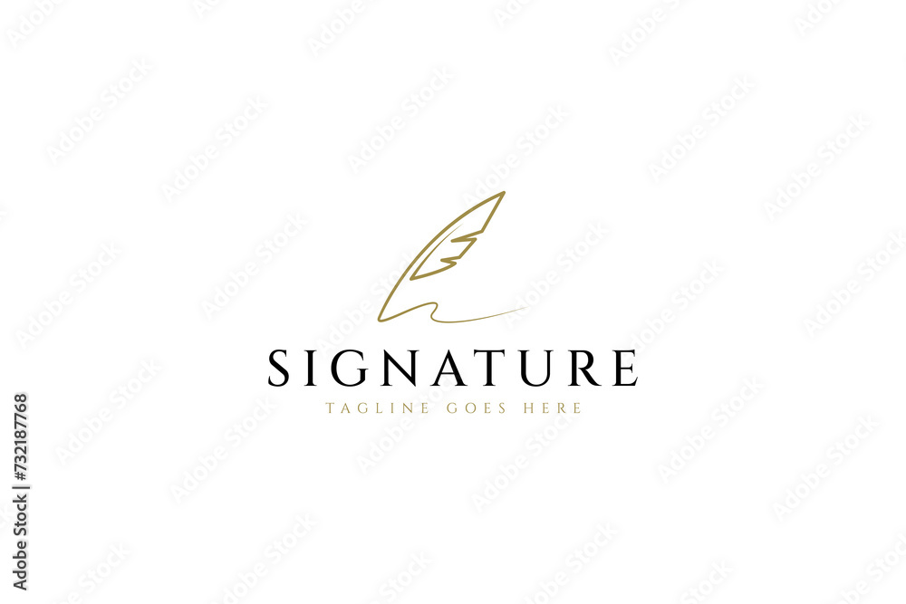 Simple quill pen signature logo silhouette linear minimalist line art vector design template Simple quill pen signature logo silhouette linear minimalist line art vector design template