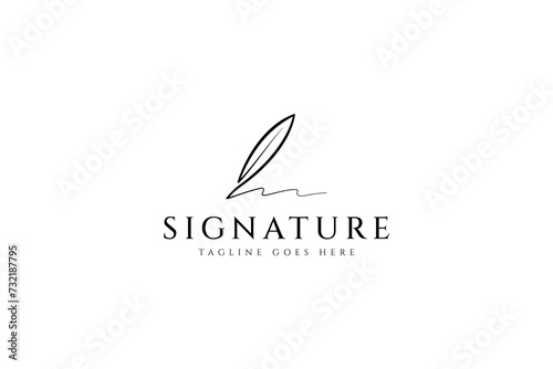 Classic Quill Feather Pen, Classic Stationery Minimalist Signature Handwriting logo design vector