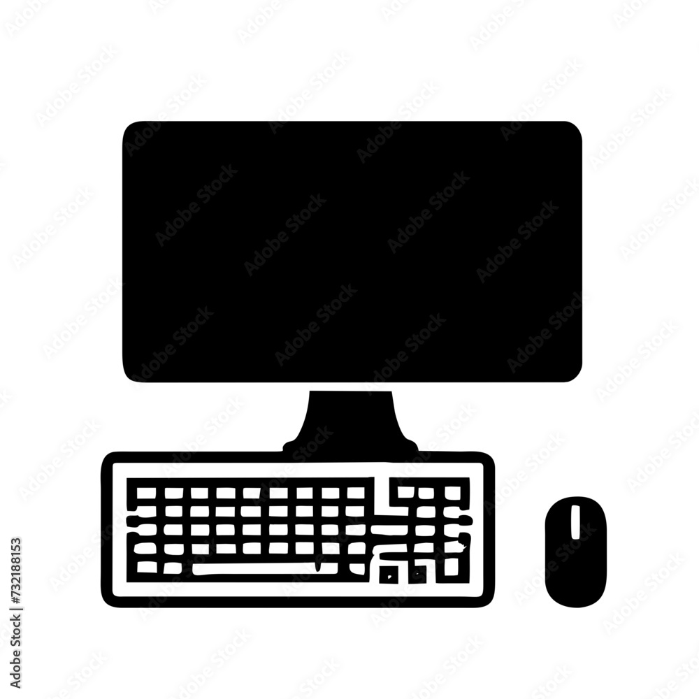 Computer set icon. Motherboard, monitor, system unit, desktop, screen, processor, cpu, work place, laptop, pc working, office. Vector icon in line, black and colorful style on white background Computer set icon. Motherboard, monitor, system unit, desktop, screen, processor, cpu, work place, laptop, pc working, office. Vector icon in line, black and colorful style on white background