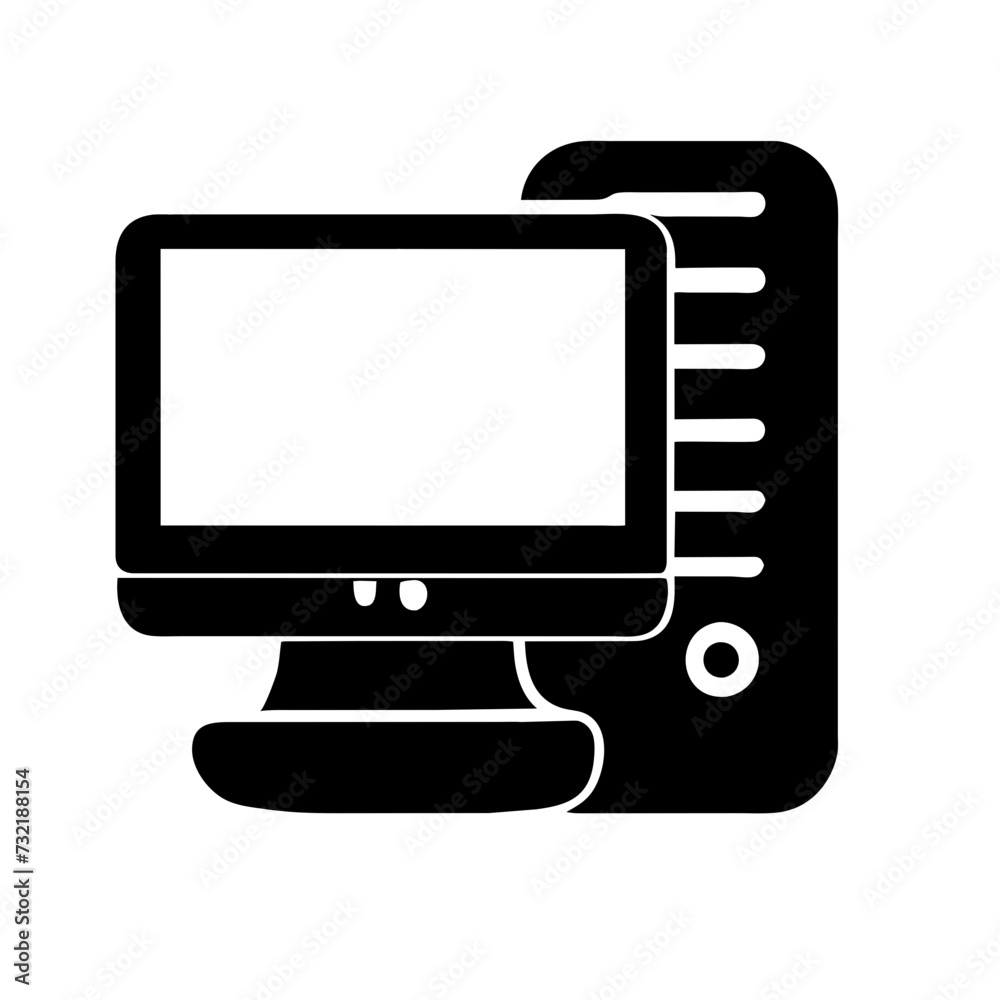 Computer set icon. Motherboard, monitor, system unit, desktop, screen, processor, cpu, work place, laptop, pc working, office. Vector icon in line, black and colorful style on white background Computer set icon. Motherboard, monitor, system unit, desktop, screen, processor, cpu, work place, laptop, pc working, office. Vector icon in line, black and colorful style on white background