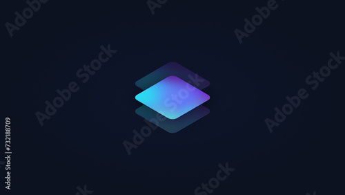 4K Ultra HD abstract geometric luxury wallpaper with stacked objects on dark background. Stylish and minimalist 3D desktop wallpaper with blue and violet gradients. 4th variant.