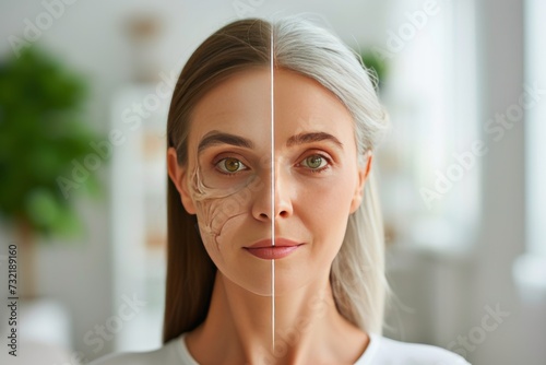 Aging rickettsialpox. Young to old oxidative stress. Less Wrinkles, long living populations, facial expressions, lines through skin care, anti aging cream, sagging skin and facial contouring photo