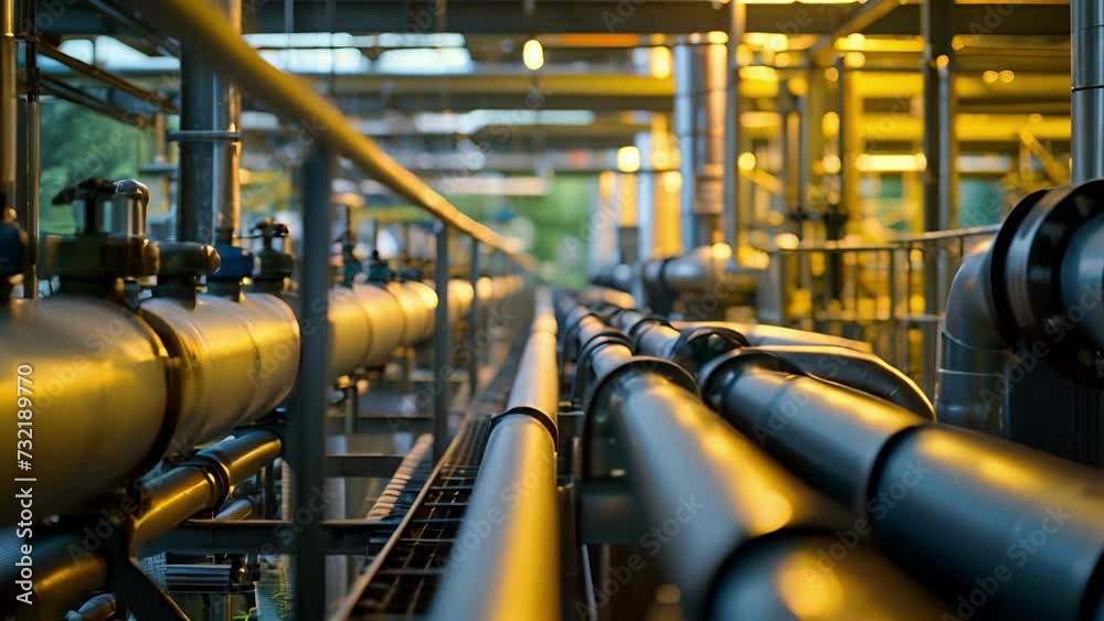 A series of pipes running through the factory carrying biogas produced from anaerobic digestion. This innovative process converts organic waste into usable energy showcasing A series of pipes running through the factory carrying biogas produced from anaerobic digestion. This innovative process converts organic waste into usable energy showcasing
