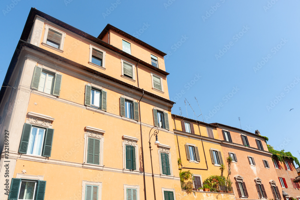 Simple architecture of European apartments in Rome