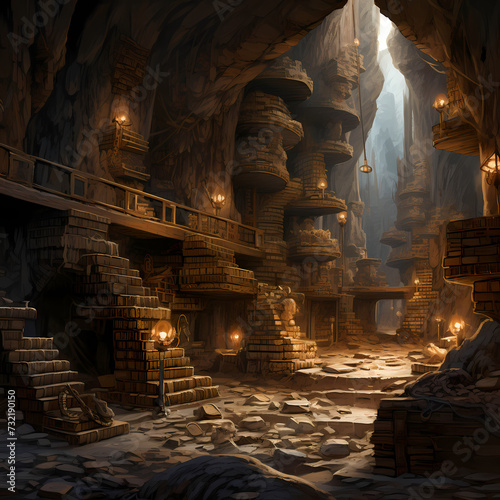 Library of ancient scrolls in a hidden cavern. 