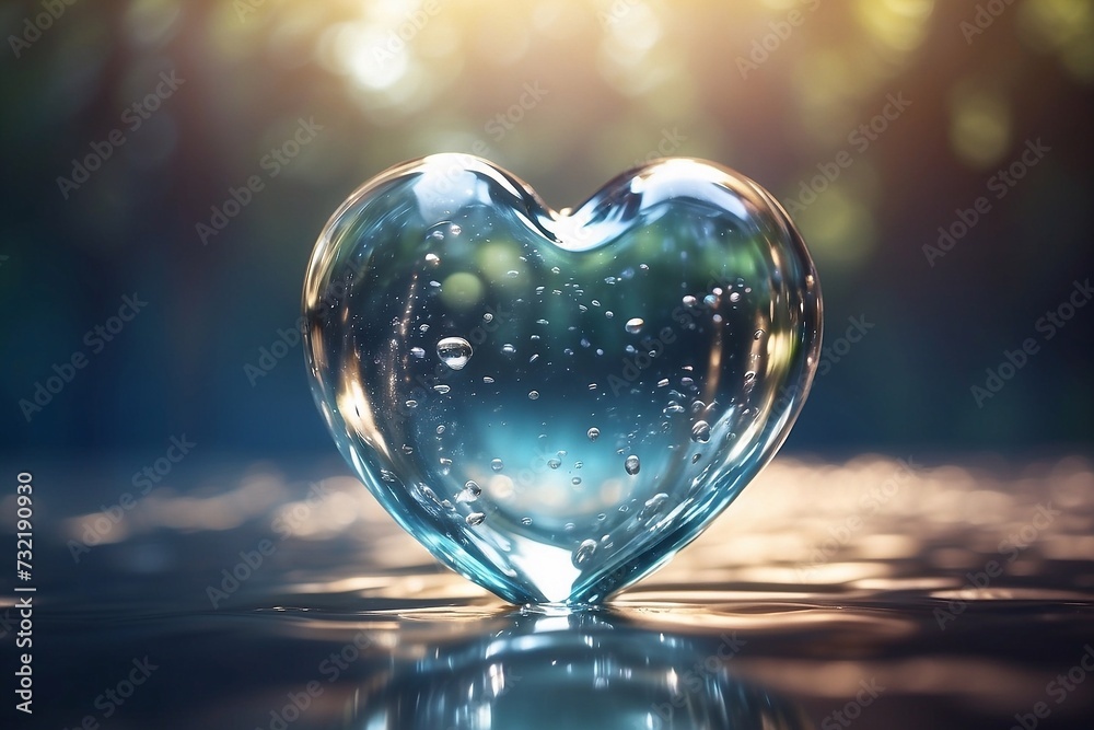 Heart shaped water bubble on the water surface, close up, Valentine's day concept. Heart shaped water bubble on the water surface, close up, Valentine's day concept.