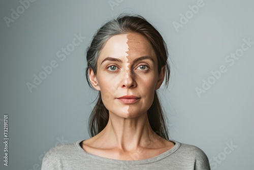 Aging intermittent fasting. Comparison young to old generation longevity. Less Wrinkles, infant health, sister, lines through skin care, anti aging cream, philosophical and Facial contouring photo