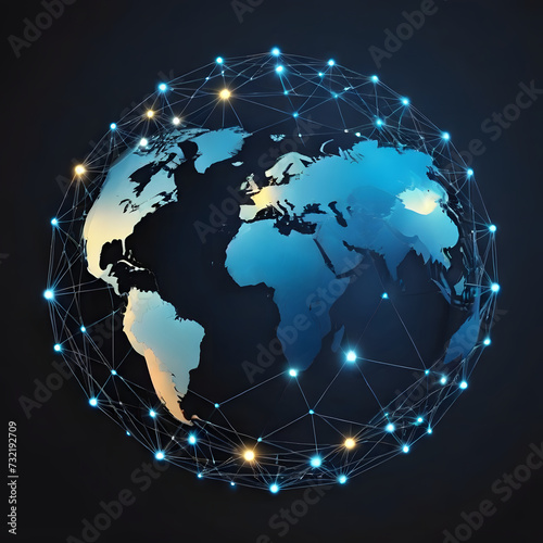 global structure networking and data exchanges customer connection on a dark background  globe on a blue background  Generative AI