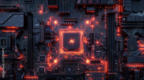 AI  artificial intelligence concept CPU digital technology artificial intelligence computer processor board chip Advanced Mobile Microprocessor Connecting Motherboard and Activating the entire System