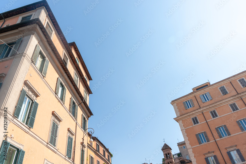Simple architecture of European  blocks of apartments in Rome