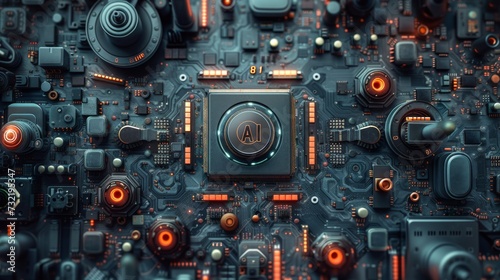 AI, artificial intelligence concept CPU digital technology artificial intelligence computer processor board chip Advanced Mobile Microprocessor Connecting Motherboard and Activating the entire System