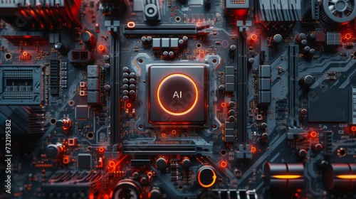 AI  artificial intelligence concept CPU digital technology artificial intelligence computer processor board chip Advanced Mobile Microprocessor Connecting Motherboard and Activating the entire System