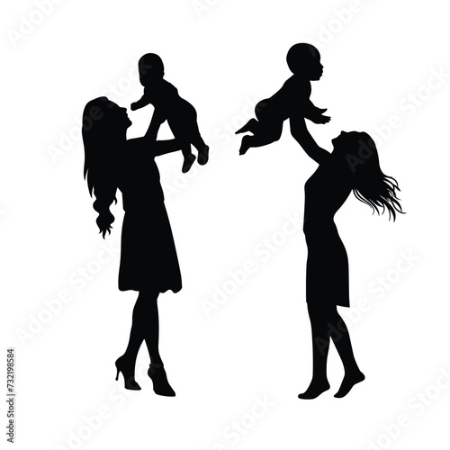 Mother and son Silhouette  mom holding baby vector illustration of family on white background.