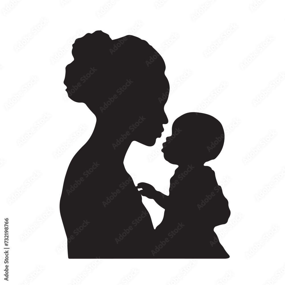 Mother and son Silhouette, mom holding baby vector illustration of family on white background.