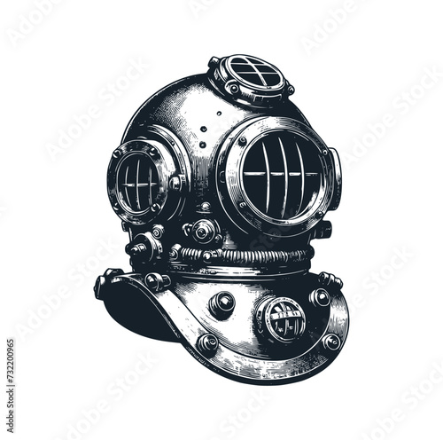 A diving metal helmet. Vector illustration. photo