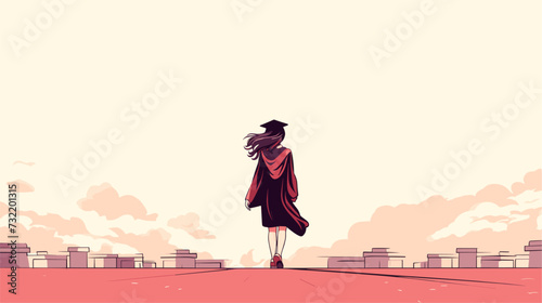 Illustration of a student achieving academic success  with graduation caps symbolizing the fulfillment of educational goals and accomplishments. simple minimalist illustration creative