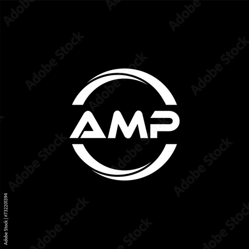 AMP letter logo design with black background in illustrator, cube logo, vector logo, modern alphabet font overlap style. calligraphy designs for logo, Poster, Invitation, etc.