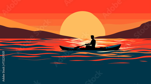 Geometric patterns forming a silhouette of a kayaker in a rapid  representing the rhythmic and harmonious interaction between paddler and river. simple minimalist illustration creative