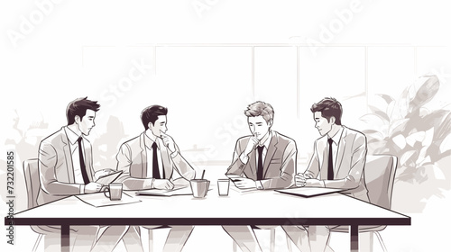 Digital graphic featuring a stylized representation of a business meeting with a goal-oriented theme  illustrating the collaborative effort to achieve common objectives. simple minimalist illustration