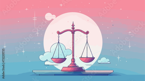 Vector illustration featuring a balanced scale of justice against a legal backdrop  symbolizing the fair and impartial nature of the legal system. simple minimalist illustration creative photo