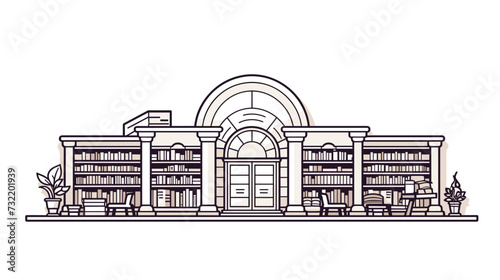 Vector graphic of a historical library with vintage charm  capturing the timeless and scholarly atmosphere associated with traditional libraries. simple minimalist illustration creative