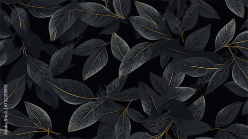 Digital design of textured black leaves in a seamless pattern illustrating the timeless and versatile beauty found in abstract foliage. simple minimalist illustration creative