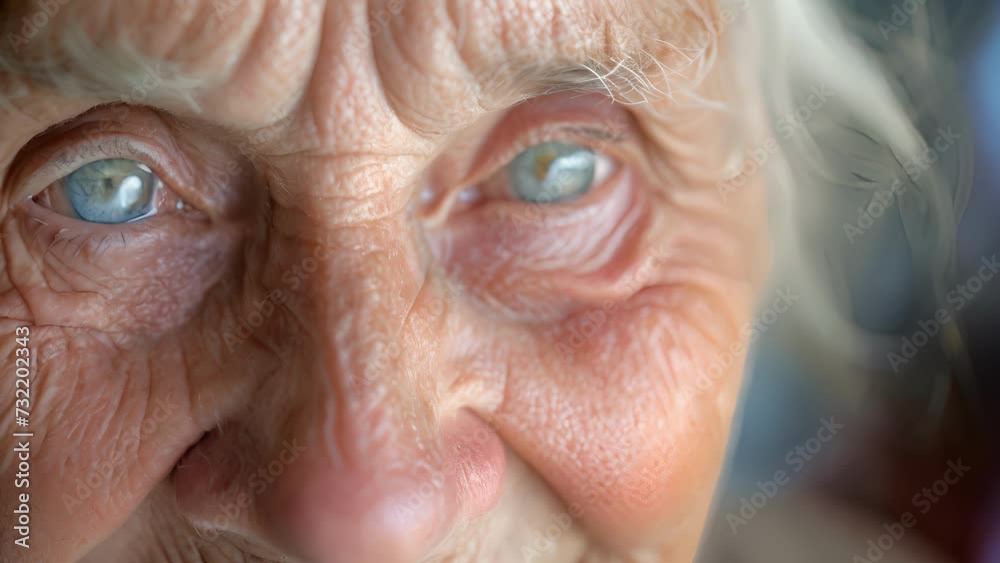 A closeup of an elderly womans face shows her gentle smile and wisdom a testament to a life welllived and the growth that comes with selfacceptance, Close Up of Elderly female With Blue Eyes A closeup of an elderly womans face shows her gentle smile and wisdom a testament to a life welllived and the growth that comes with selfacceptance, Close Up of Elderly female With Blue Eyes