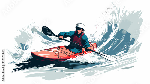 Vector illustration of a whitewater kayaker navigating turbulent rapids  capturing the adrenaline and skill involved in this dynamic water sport. simple minimalist illustration creative