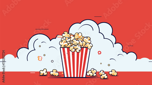Illustration of a popcorn bucket surrounded by playful popcorn shapes  representing the joy and snackable appeal of a popcorn-filled setting. simple minimalist illustration creative
