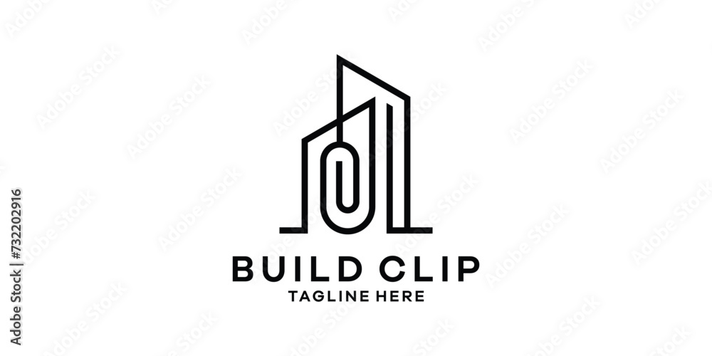 logo design combining the shape of a building with a clip, logo design template, symbol idea.